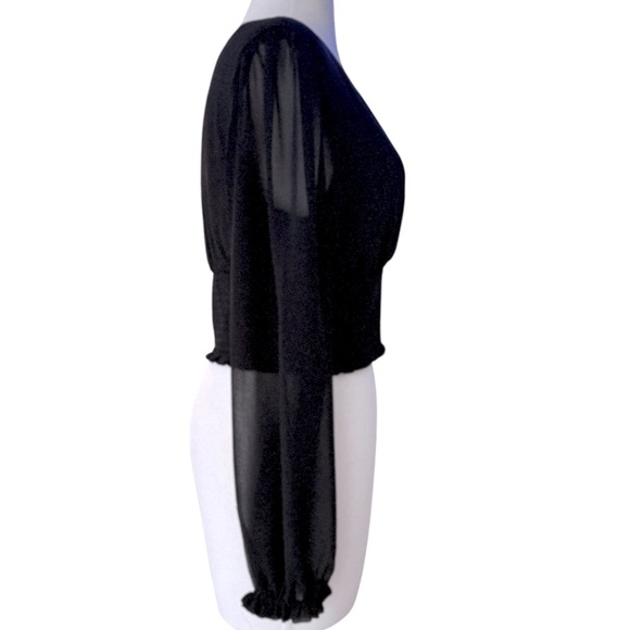 Wilfred Wistful Blouse Black Sheer Long Sleeves Smocked Surplice Size Medium EUC - Picture 8 of 10